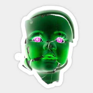 Freaky Halloween Broken Doll Zombie Face Green Sticker